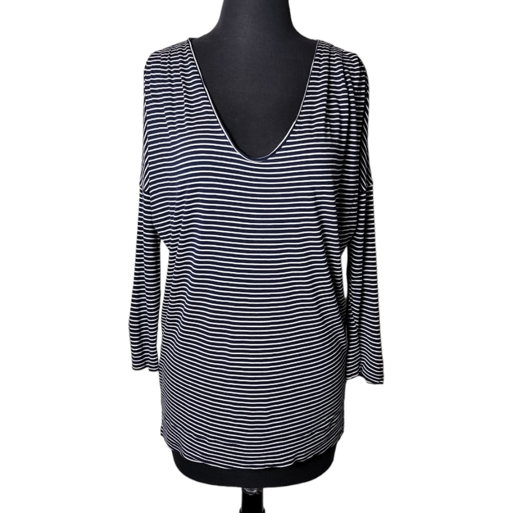 Gap striped women's tunic top blue white v neck long sleeve drop shoulder small